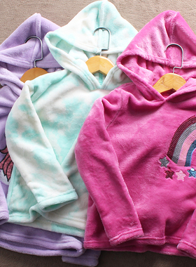 瑕疵F671-中A2童装110-155码欧美儿童珊瑚绒连帽卫衣春秋女童外贸