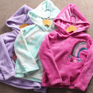 155码 110 欧美儿童珊瑚绒连帽卫衣春秋女童外贸 中A2童装 瑕疵F671