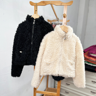 K622-D5童装130-160码日系儿童羊羔绒外套女童拉链衫春秋休闲外贸