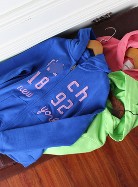 H350-N4 童装145-160码欧美儿童薄绒拉链衫春秋女童连帽外套外贸