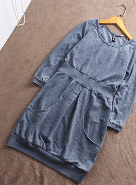 W552-B4 瑕疵 女装欧美女式重水洗做旧长袖连衣裙春秋款外贸