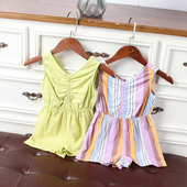 夏季 H217 甜美外贸 130欧美儿童棉麻女童背带裙连体裤 童装