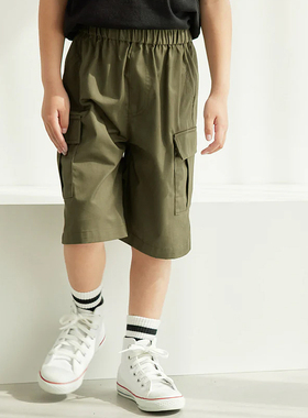 H616-L2童装110-160码儿童纯棉七分裤休闲工装裤男女童大口袋夏季