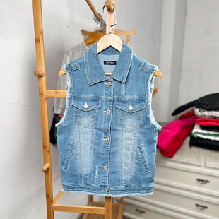 欧美儿童牛仔背心女童春秋无袖 K633 160码 150 上衣马甲外贸 E3童装