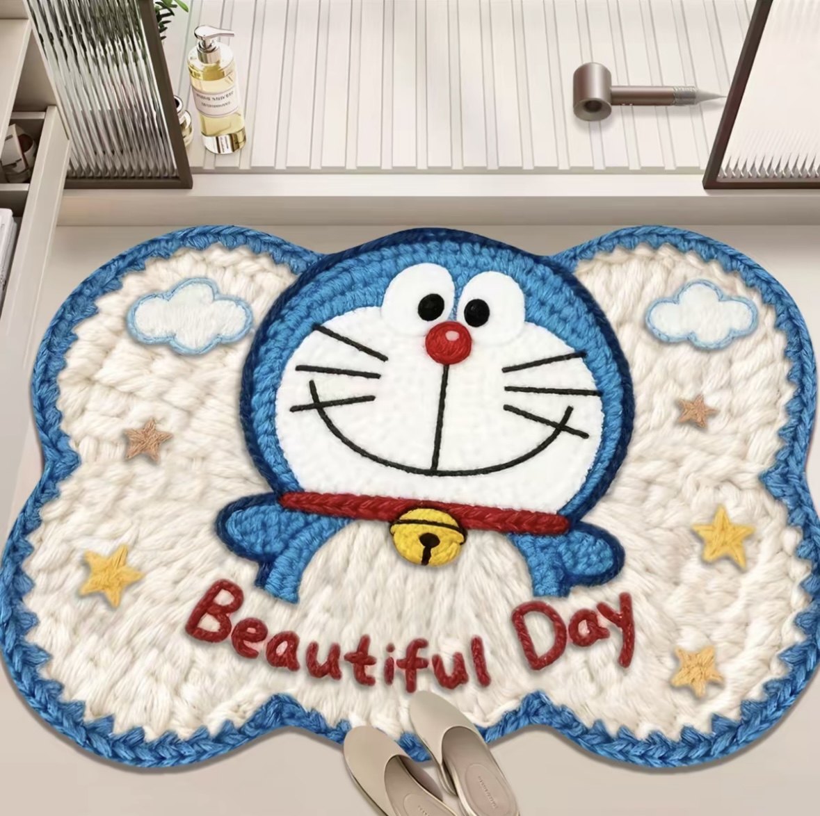 毛线风哆啦a梦卡通可爱kt吸水地垫床边家用硅藻厨房入户卧室地毯