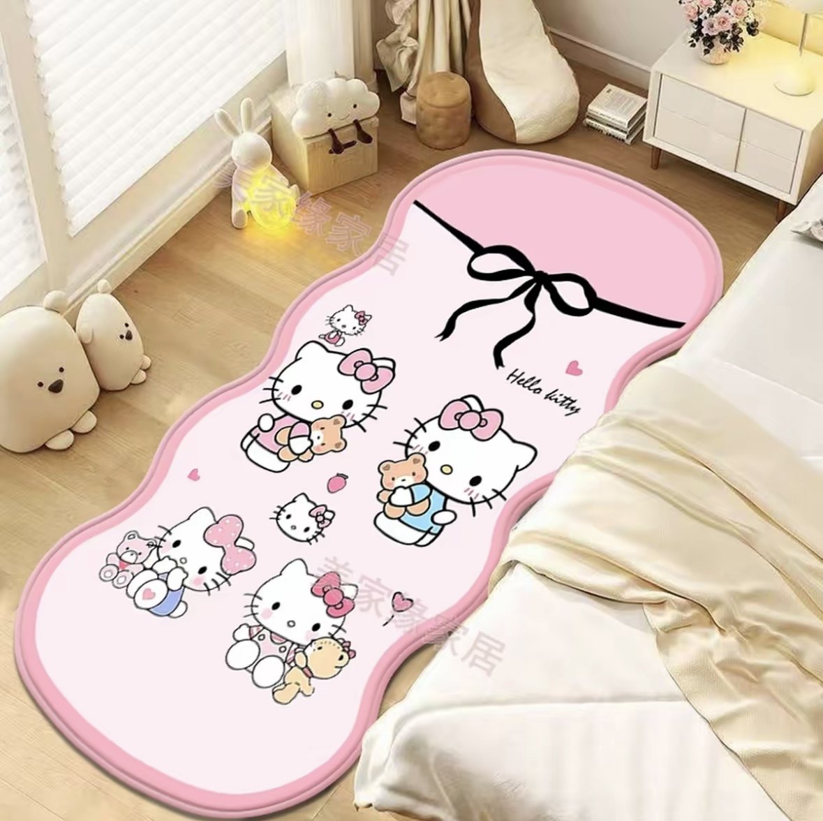 仿羊绒加厚地毯卡通毛绒床边毯可爱少女卧室脚垫凯蒂猫粉色飘窗kt,居家布艺,床边毯,淘宝优惠券,粉丝福利购,淘宝优惠卷