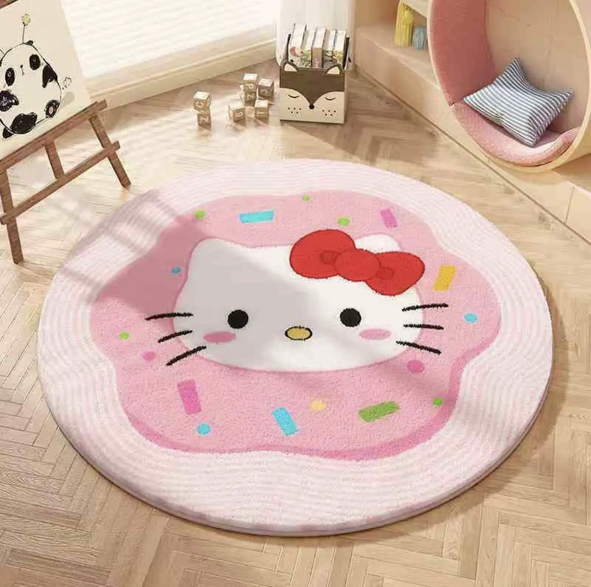 圣诞kt仿羊绒加厚凯蒂猫卡通可爱地垫床边毯家用阳台卧室地毯