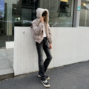 【当天发】欧美原创黑灰牛3.0猫须517质感微喇弹力修身牛仔裤男潮