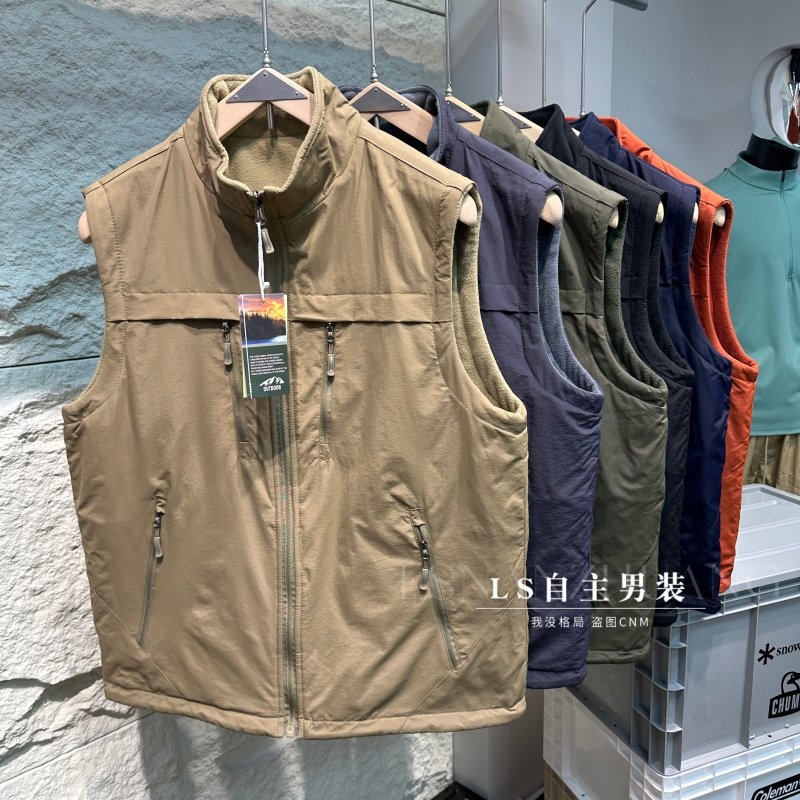 户外机能风 双面穿 速暖摇粒绒 冬季新款男士工装立领防泼水马甲