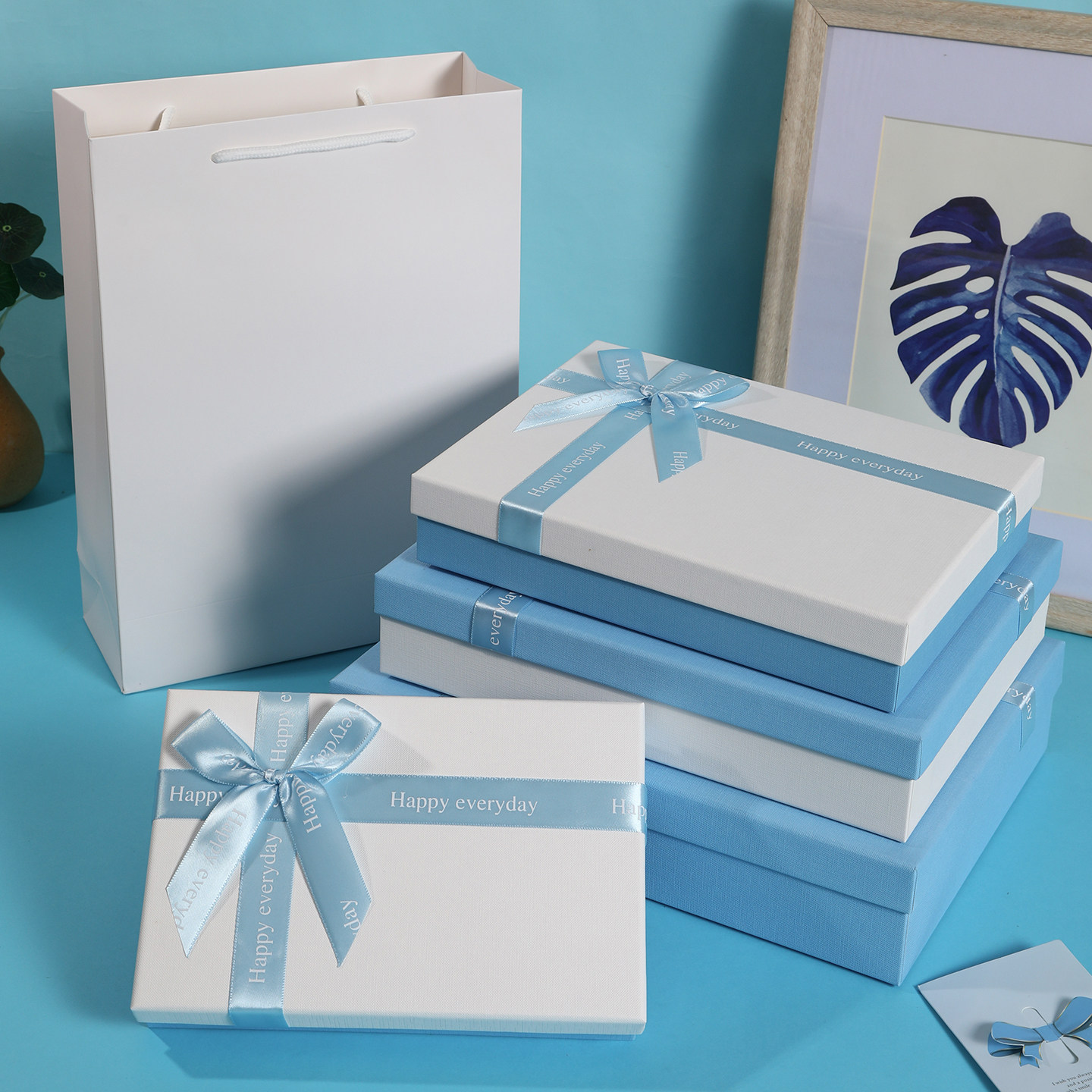 生日礼物盒包装盒高级感礼品盒空盒蓝色盒子衬衫香水皮带简约礼盒