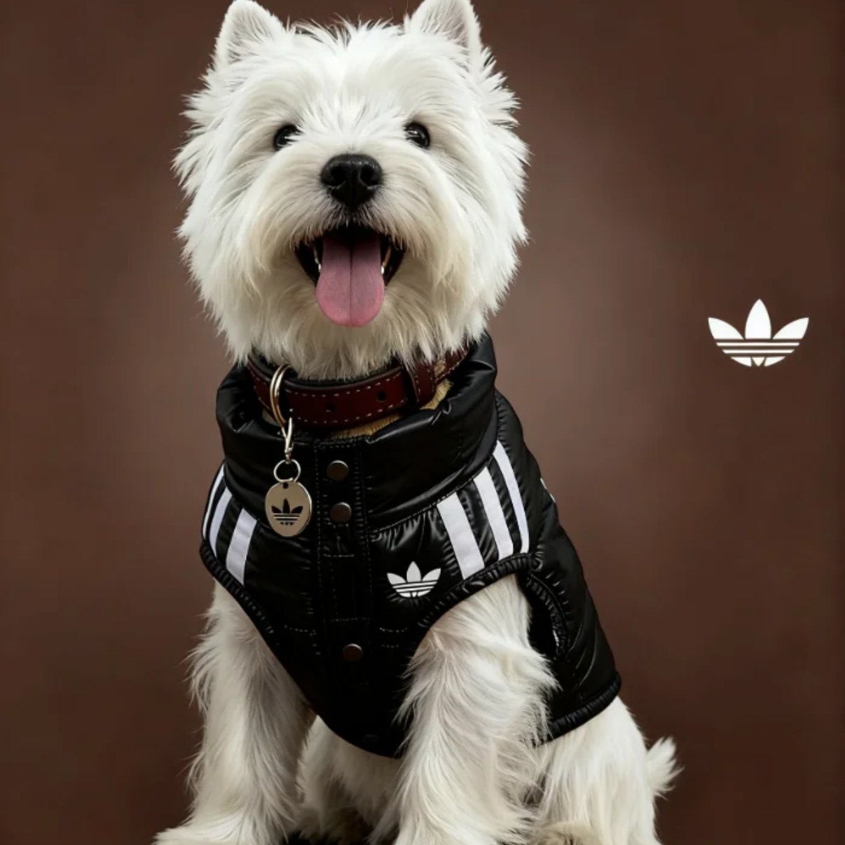 Adidas三叶草宠物加厚保暖棉亮面马甲两脚衣猫咪狗狗KU6860HZ6655