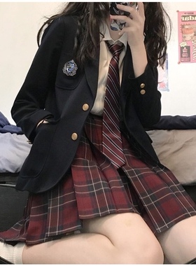 jk制服西服套装女正版原创DK秋冬学院风班服校供两粒扣西装外套