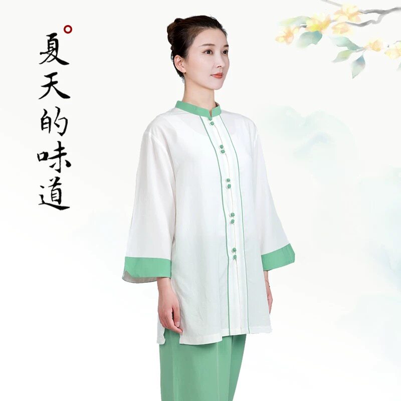 小和山女夏天丝棉麻太极服中式太极拳练功服八段锦武术气功晨练服图片