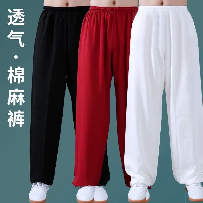 棉麻宽松纯色透气太极裤图片