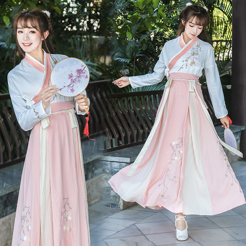 改良日常汉服夏古装女仙女清新淡雅学生中国风长裙古风套装女