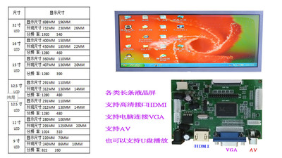长条液晶屏支持VGA接口 支持HDMI接口  支持USB播放LQ123K1LG03