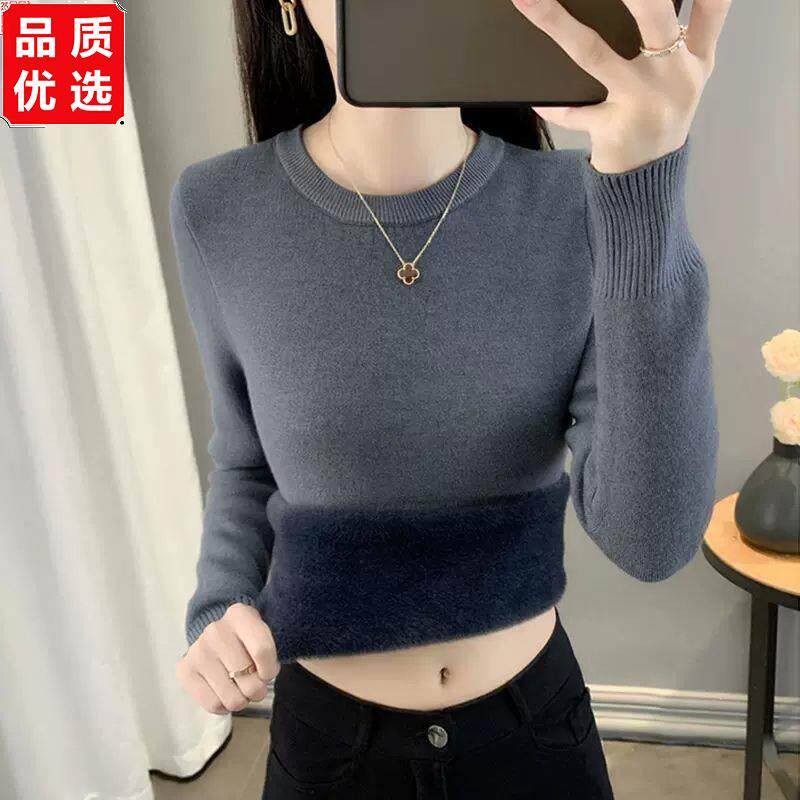秋冬加绒毛衣女加厚一体