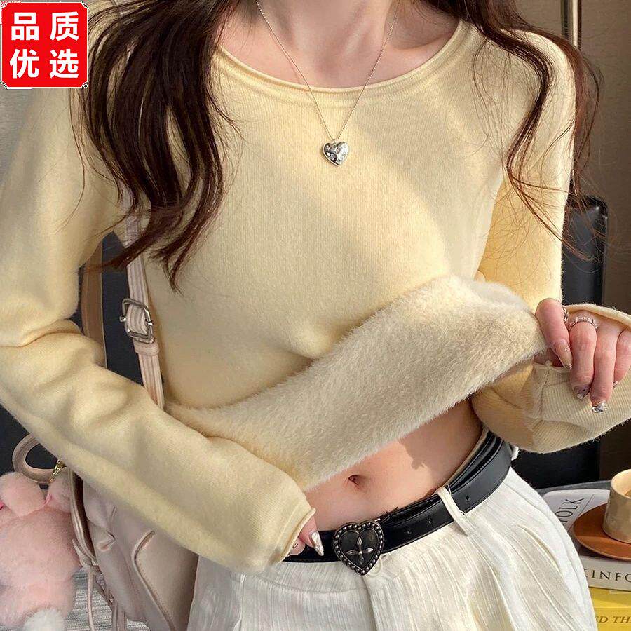黄色加绒打底衫女秋冬内