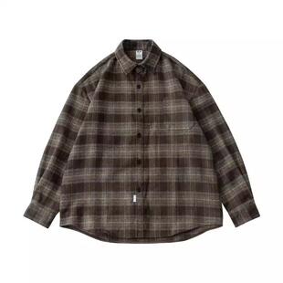 日系复古格纹加厚长袖衬衫格子男春秋宽松休闲百搭痞帅工装外套潮