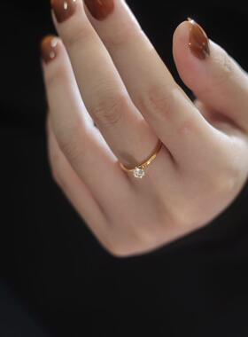 18K金色极简一粒钻戒指