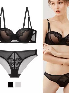 2021新款超薄文胸半杯美胸绑带性感小胸聚拢显大胸罩女士内衣套装