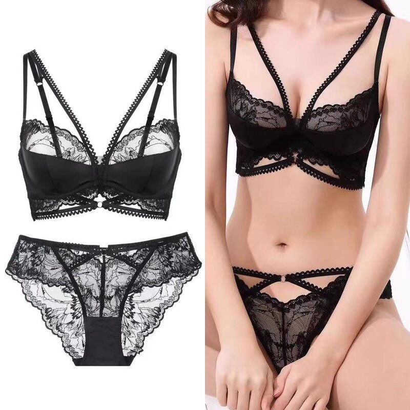 法式性感薄款蕾丝内衣红色本命年文胸胸罩大胸显小防下垂文胸套装