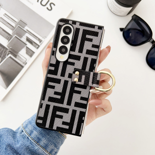 v-case 适用于三星Zfold4手机壳潮牌字母Galaxy W23 Flip皮纹壳fold折叠奢华指环皮质外壳