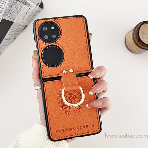 高档皮质克心适用华为p50pocket手机壳潮牌pockets2宝盒折叠外壳PocketS皮质时尚指环斜跨P60pockets腕带保护