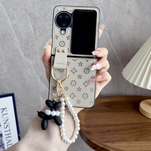 挂饰斜跨挂绳适用于oppofindn3flip手机壳复古小花皮纹findn2flip女款情侣珍珠折叠手感情侣可爱日航硬防摔套
