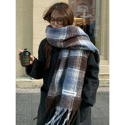 海盐奶咖蓝色马海毛加厚围巾！