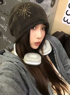 美式复古做旧宽松堆堆毛线帽子