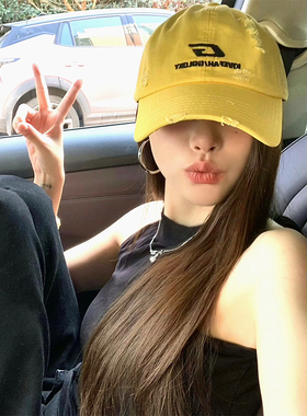 强推！美式破洞棒球帽子女夏小众设计显脸小大头围情侣复古鸭舌帽