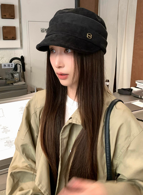 麂皮绒褶皱平顶马术帽