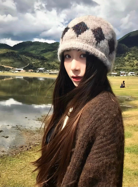 费尔岛卷边保暖毛线帽显脸小冷帽