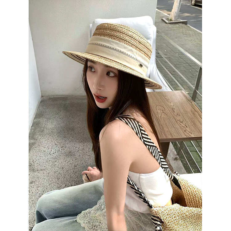 气质老钱风！复古草编礼帽新款夏季出游沙滩防晒遮阳平顶草帽子女