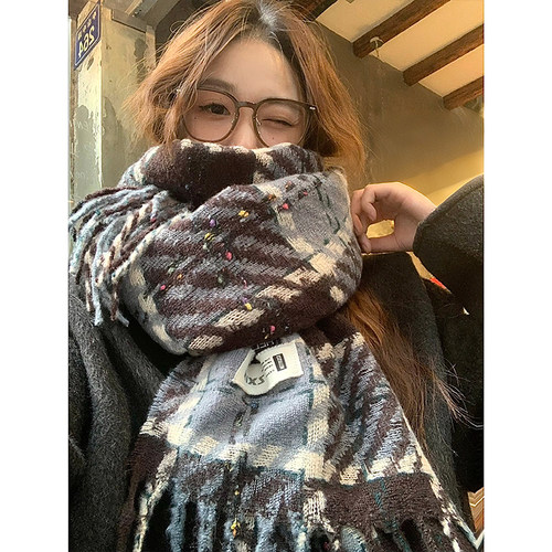 小糖豆格子仿羊绒保暖围巾情侣冬