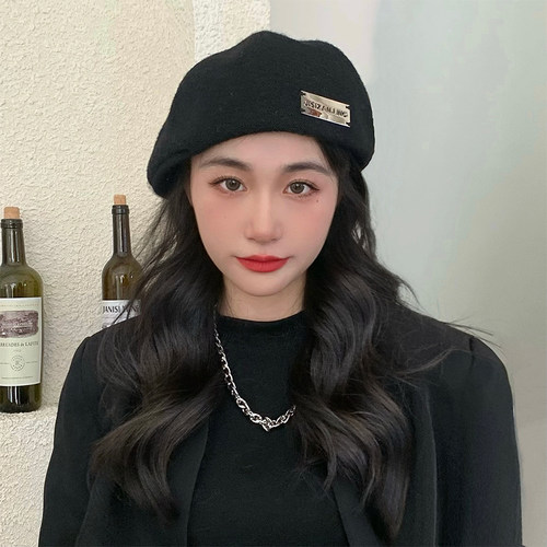 大头围贝雷帽毛呢韩版秋冬