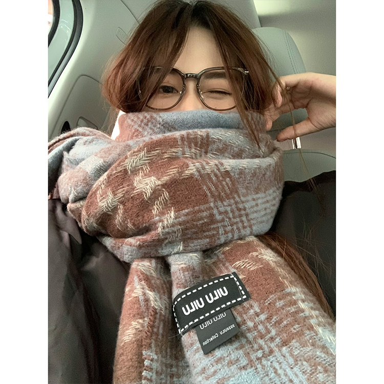 千鸟格仿羊绒蓝咖色围巾女冬保暖软糯温柔氛围感流苏学生情侣围脖,服饰配件/皮带/帽子/围巾,围巾/丝巾/披肩,淘宝优惠券,粉丝福利购,淘宝优惠卷