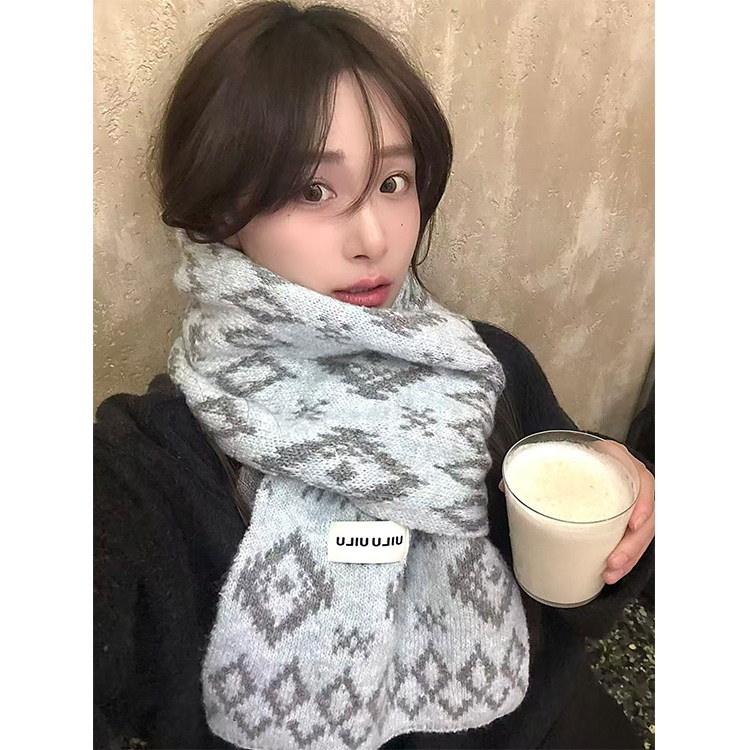 韩系费尔岛风围巾女秋冬蓝色针织毛线双面温柔氛围感学生保暖围脖,服饰配件/皮带/帽子/围巾,围巾/丝巾/披肩,淘宝优惠券,粉丝福利购,淘宝优惠卷