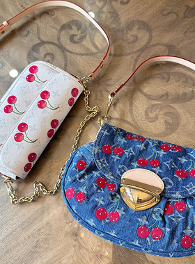 包包女式2025新款樱桃腋下百搭手提元宝包链条包牛仔印花包高级感