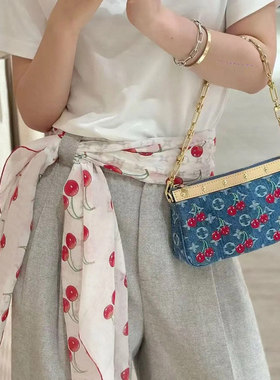 包包女式2025新款樱桃腋下百搭手提小方包链条包牛仔印花包高级感