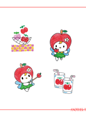 AnOther Tattoo彩色儿童可爱红色苹果妹纹身贴组合买一送一防水