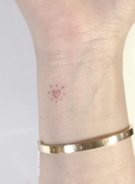 AnOther tattoo手腕脚踝可爱红色爱心太阳纹身贴买一送一防水