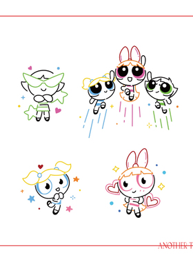 AnOther Tattoo手绘蜡笔风彩色小女警手臂纹身贴组合买一送一防水