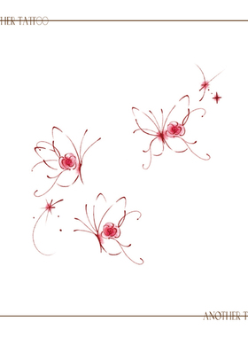 AnOther Tattoo红色线条极简晕染感蝴蝶纹身贴组合买一送一防水