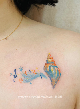 AnOther Tattoo彩色蜡笔海洋度假海螺音乐少女纹身贴买一送一防水