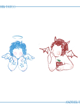 AnOther Tattoo彩色蜡笔手绘风天使纹身贴手臂组合买一送一防水