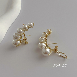 HUALU-气场耳边珍珠~狂飙大嫂陈书婷同款小众耳环耳饰轻奢高级感