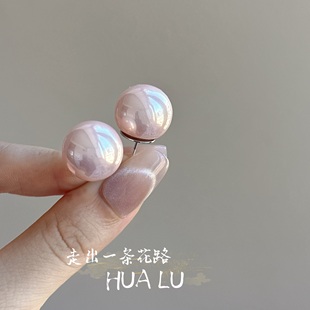 HUALU-粉色馒头~法式温柔珍珠简约气质高级感优雅耳钉蚊香盘耳夹