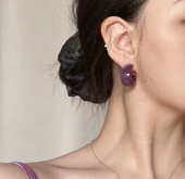 复古disco HUALU 姐姐们 复古葡萄紫气质港风c型耳圈耳环耳夹